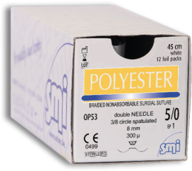 Polyester weiß gefl. USP 5/0 45cm, 2xDSP8,0mm/350µm 